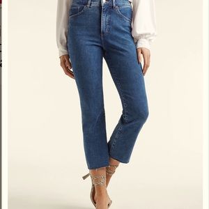 💙High Waisted Stretch Raw Hem Cropped Flare Jeans